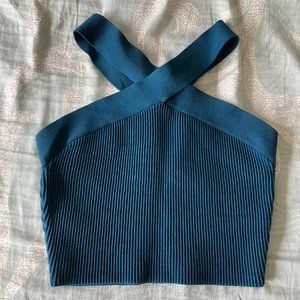 Babaton Sculpt Knit Criss Cross Cropped Tank in Herbage Green